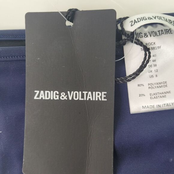 $228 studded NEW ZADIG & VOLTAIRE  NAVY BLUE GOLD BANDEAU BIKINI SWIMSUIT 8 NWT - Picture 8 of 10